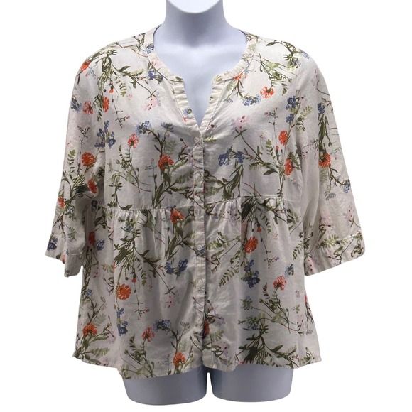 Jones & Co. Tops - Jones And Co Linen Popover‎ Top Cream 1X